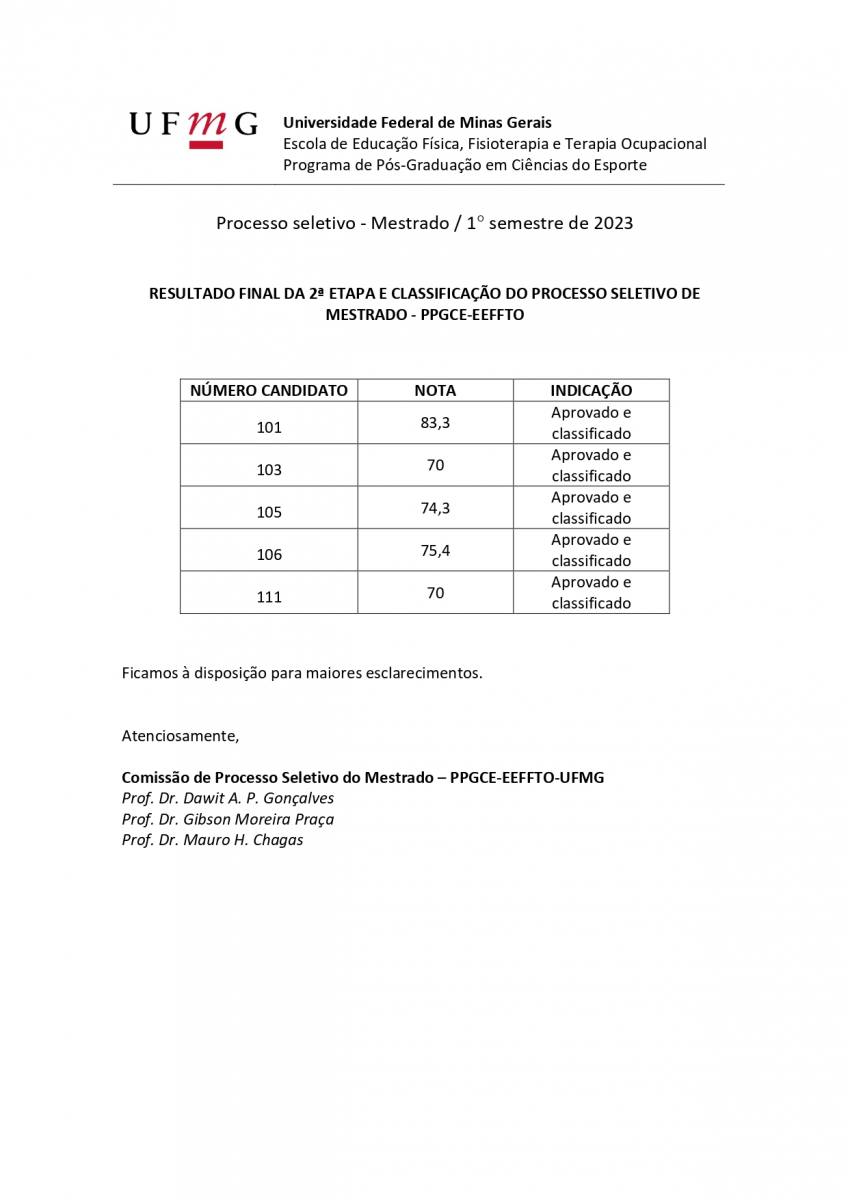 Mestrado na UFMG - Mestrado